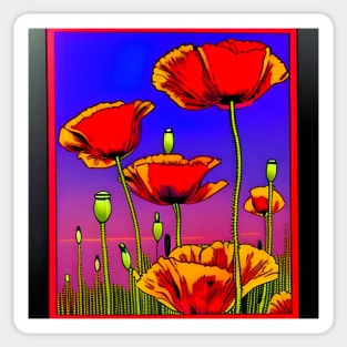 Retro Graphic Novel Style Field of Red Poppies (MD23Mrl014) Sticker